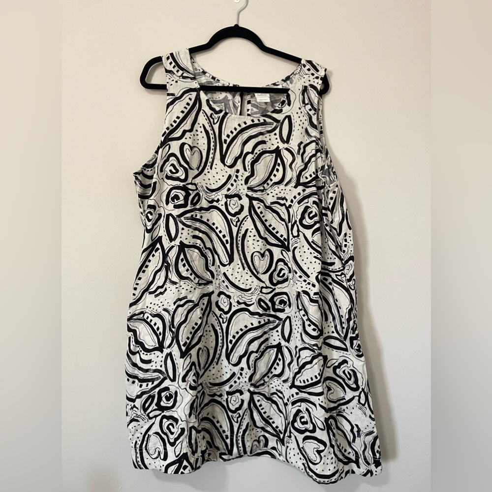 C&C California Womens Dress Size 3X Cream Black Printed Linen Sleeveless
